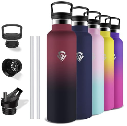 Grsta Stainless Steel Water Bottle, 1 Litre, Water Bottle with Straw, BPA-Free, Leak-Proof, Double-Walled Vacuum Insulated, Water Bottle for Yoga, Camping, Hiking, Gym