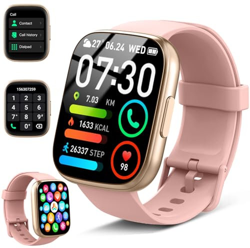 Smartwatch Uomo Donna con Effettua o Risposta Chiamate, 1.95 Orologio Smartwatch Contapassi/Cardiofrequenzimetro/Sonno, 110+ Modalità Sportivo Fitness Tracker, IP68 Smart Watch Android iOS, Oro Rosa
