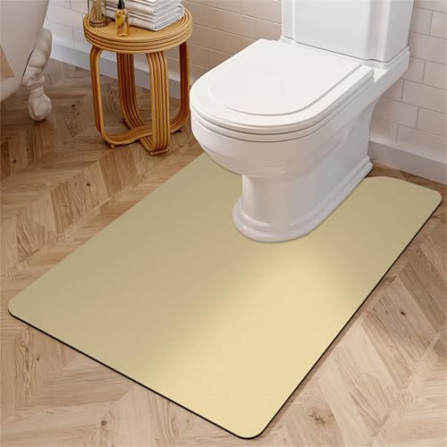 Treer Alfombrillas de Baño Antideslizantes, Diatomita Alfombra WC en Forma de U Secado Rapido, Suave, Absorbente, Lavable para Pedestal de Inodoro (Beige Amarillo,60 * 90cm)