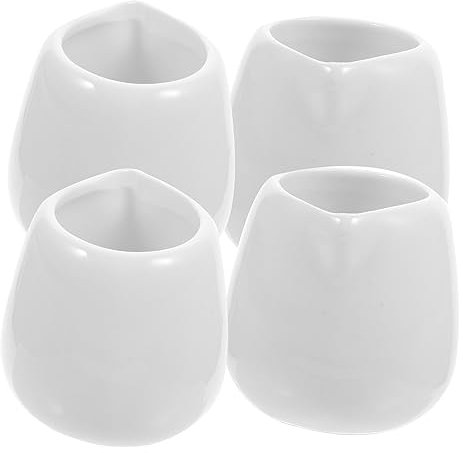 GALPADA Ceramic White Gravy Boat and Sauce Container Set, 4pcs Mini Porcelain Sauce Cups Spout for Restaurant Serving and Dining Table