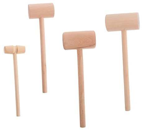 VANZACK 4pcs Wooden Hammer Crab Mallet Seafood Hammer for Shellfish Cakes Mini and Natural Material for Outdoor Dining