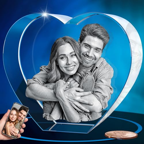 ArtPix 3D Crystal Photo, Personalized Gifts for Women, Wife, Her, Him, Men, Husband, Grandma, Customized Mothers Day Gifts for Mom With Your Own Photo, Custom Glass 3D Laser Etched Picture Frame Heart