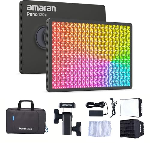 Amaran Pano 120c Kit RGBWW LED Video Continuous Lighting 120W CCT 2300K-10000K with APP Control 12 Photography Lighting Effects for YouTube Vlog (Charcoal)