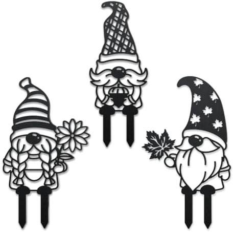WADORN 3 Styles Fall Gnomes Metal Decorative Garden Stakes, Funny Autumn Gnomes Metal Silhouette Statues Thanksgiving Sunflower Maple Leaf Yard Art Decor for Home Fall Harvest Backyard Patio Lawn