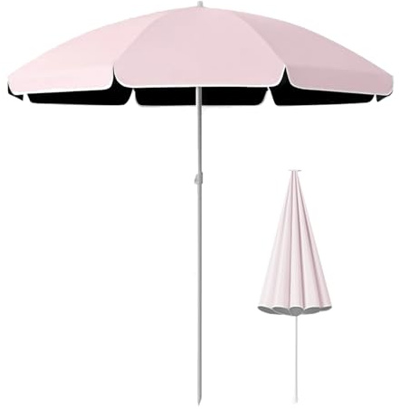 Ombrellone da Esterno per Patio - Ombrellone da Spiaggia Portatile per Picnic - Altezza Regolabile - Ombrellone da Tavolo Rotondo Rosa(180cm(6ft))