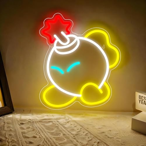 Gaming Neon Schild, LED Cute Bomb Neon Sign für Wand Deko, Dimmbare Amine Neonlichter USB Power für Schlafzimmer Wohnzimmer Kinderzimmer Spielzimmer Home Club Mann Höhle