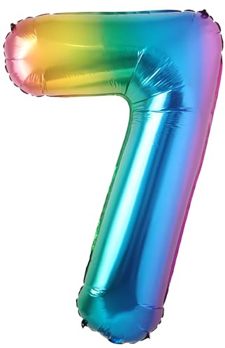 Balorise 40 Zoll Aluminium Luftballon Regenbogen Zahl 7, Helium Unterstützt, Ballon Nummer 0-9, 10-100 (101cm), große Folienballons Dekoration für Geburtstagsfeier, Hochzeit, Jubiläum