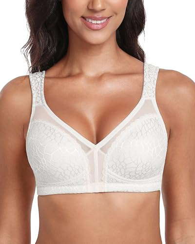 Lemorosy Reggiseno Minimizer Taglie Forti da Donna Comodo per Quotidiana Coppe Piene Non Imbottite Senza Ferretto a Tenuta Forte (8C,Bianco)