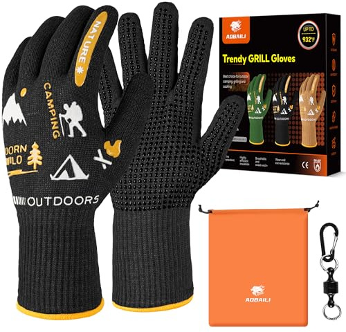 AOBAILI BBQ Gloves, Grilling Gloves Heat Resistant Oven Gloves, Kitchen Silicone Oven Mitts, Long Waterproof Non-Slip Pot Holder for Barbecue, Cooking, Baking, Black (Black)