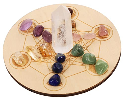 Pietre di Cristallo Chakra Naturali, Set 1, Decorazione | Piastra in Legno per Tavolo Divinatorio, Scenografia Festa, per Amici e Compagni di Classe
