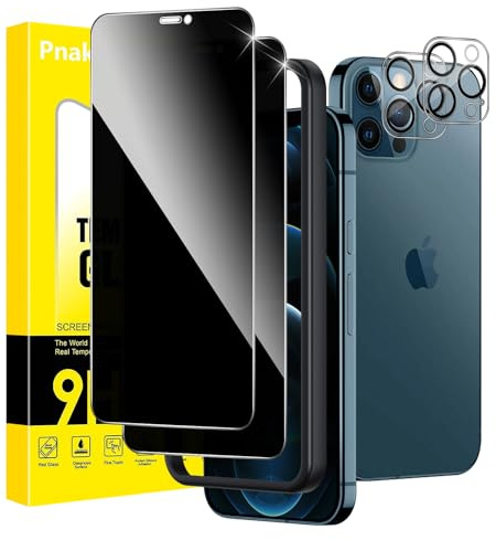Pnakqil Sichtschutz für iPhone 12 Pro Max Panzer Schutz Glas mit Kameraschutz,Privacy Schutzfolie Displayschutz,Anti-Spy Schutzglas Panzerfolie Blickschutz mit Rahmen Positionierhilfe,2+2 Stück