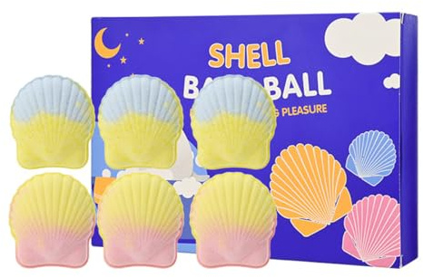 GXGM Boules de Bain Parfumées Coquillage, Aromathérapie Relaxante, Hydratation et Soins Peau, Mousse Riche et Couleurs Vives, Cadeau Original pour Femmes, Set de 6