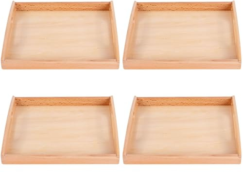 Rwigeboo 4PCS Montessori Tabletts Natrual hölzerne Safe Montessori Tablett mit Griffpädagogik und Lernperlen Kinderspielzeugspeicherhalter für frühe Lehrtabellen