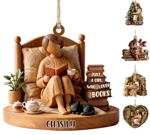 Personalized Book Lover Ornaments,Just a Girl Who Loves Books Ornament, Custom Reading Ornament for Women Readers Teachers, Book Lovers Gift, Christmas Ornaments for Bookworms