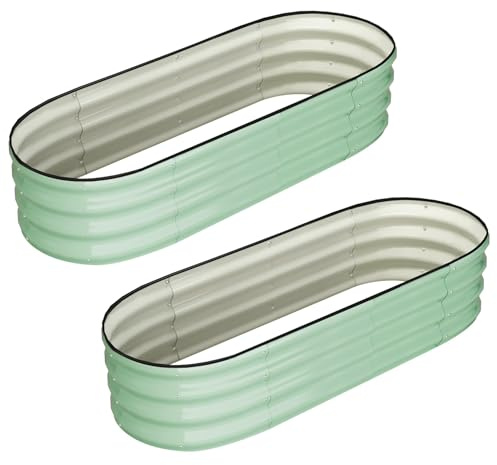 AffinityFurn 2-Pack Galvanized Steel Raised Garden Bed Kit, Oval Outdoor Planter Box with Tool-Free Assembly, Open Base & Safety Edge for Vegetables, Flowers, and Herbs
