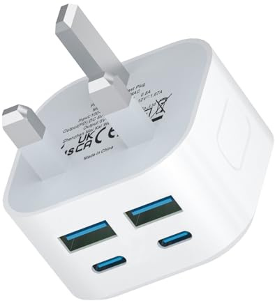 USB C Plug Fast Charger, i Phone 40W Multi USB Plug UK Chargers Plug 4-Port Dual PD Power USBC Wall Plug Multiport Mains Type C Charging for iPhone 17 16 15 14 13 12 11 Pro Max Plus,iPad,Apple Watch