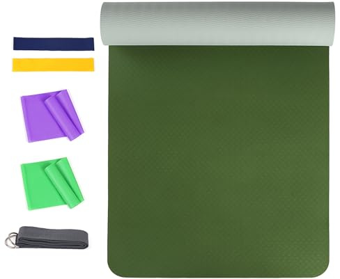 RiToEasysports Estera de Yoga TPE de 1/4 de Pulgada, Estera de Ejercicio Antideslizante Extra Gruesa de 72x24 Pulgadas con Cinturón Elástico, de Ejercicios de Pilates Liviana para de Gimnasio en