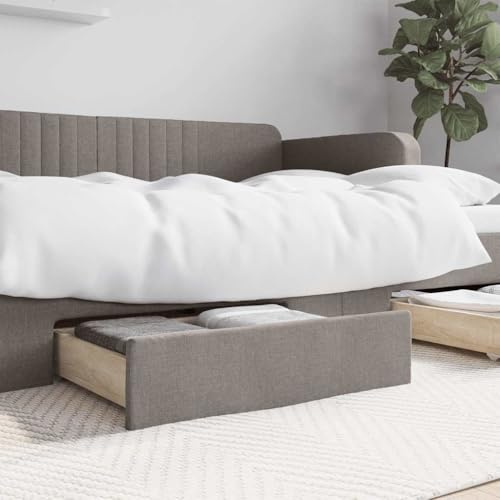 LKJVFCPW 2er Set Unterbettkommode mit Rollen, Bettschublade aus Holzwerkstoff und Stoff, Stauraum-Organizer für Schlafzimmer, Taupe