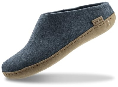 Glerups 100% quality wool mix Slipper with leather sole - Unisex Slip-on - Denim