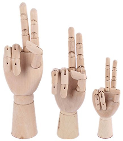 MELARIO Link Recht Holz Hand Gliederpuppe Modellhand 7'', 8'', 10'', 12'' (Linke Hand(7''=18.6cm))