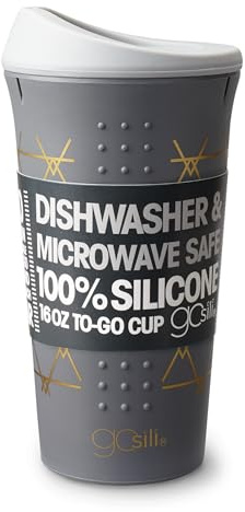 GoSili To-Go Coffee or Tea Mug, 16 oz, Grey Print