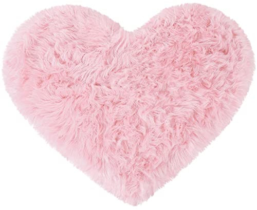 sourcing map Teppich Wohnzimmer Teppich Matte Schlafzimmer Herzform Teppiche Faux Schaffell Kunstfell Dekofell Fellimitat 70x90cm Hell-Pink