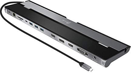 j5create USB C 13-in-1 Triple Display Docking Station, Laptop Dock with HDMI, DisplayPort, VGA, USB ports, SD/microSD, Ethernet, Audio for MacBook/Dell/HP/Lenovo (JCD543)