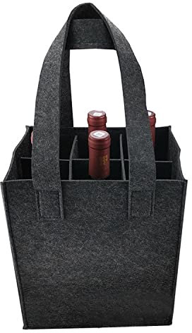 MEESOGA Flaschentasche Flaschenkorb für 6 Flaschen - Flaschenträger aus Filz Flaschentasche 6 Flaschen mit Abnehmbaren Trennwand - Weinträger Bierträger Filztasche für Picknick Reise Party