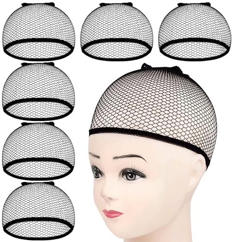 MORGLES 6PCS Wig Cap Non Slip, Black Mesh Net Wig Caps for Women Men, Weaving Hair Net Close End Fishnet