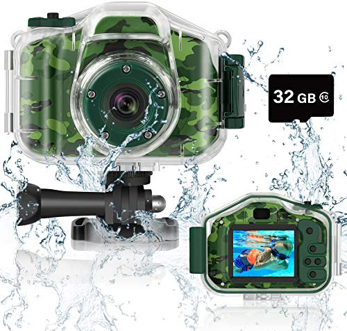 DEKER - Fotocamera subacquea impermeabile per bambini, regalo di compleanno per ragazzi e ragazze dai 3 ai 12 anni, videocamera digitale HD, mini videocamera digitale per bambini, schermo IPS da 2