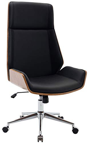 CLP Fauteuil de Bureau Breda avec Coque en Bois Et Revêtement Similicuir I Chaise De Bureau Dossier Assise Rembourrés I Piètement Métal, Couleur:Noyer/Noir