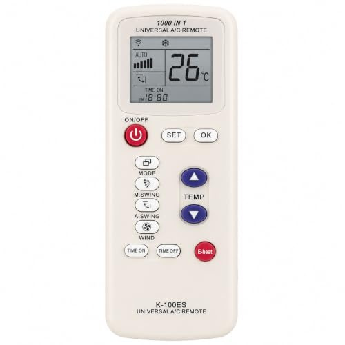 CABLEPELADO Mando Universal para Aire Acondicionado, Mando distancia aire acondicionado, Modelo K-100ES, 1000 en 1 A/C Control Remoto LCD Digital, compatible con Aermec Airwell Airton ECO