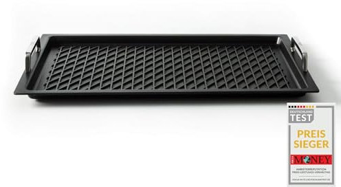 Klaus grillt Gastronorm - Grillplatte GN 1/1 mit BBQ - Grillboden by AMT Gastroguss, 53 x 33 cm, 2 cm tief, mit Edelstahlgriffen, Nicht-Induktion, Lotan® Antihaft-Beschichtung, AMZN-KG-25333-G-BBQ