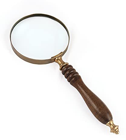 DECONOOR Handheld Magnifying Glass Antique Wooden Handle Magnifier Glass for Reading Book, Inspection (Brown Wood)