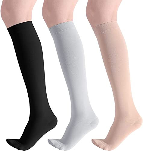 sinocare 3 Paar 23-32 mmHg Kompressionsstrümpfe Damen & Herren, Medizinische kompressionsstrümpfe Klasse 2, CCL2 Kompressionssocken (L/XL, Schwarz/Fleisch/Grau)