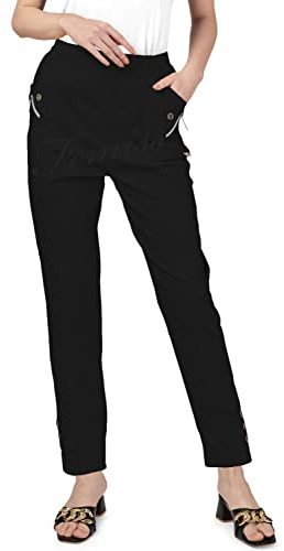 femiss Pantalon Femme Taille Haute Élastique Confort Femme Longueur Complète Pantalon Décontracté Quotidien Souple Extensible Léger, Noir , 48