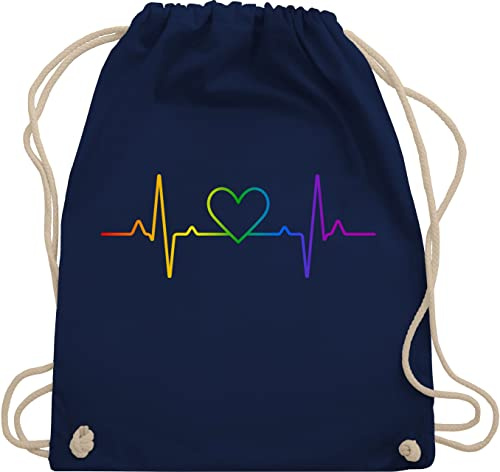 Turnbeutel Rucksack - LGBTQ Kleidung Flag - Herzschlag Regenbogen Pride - Unisize - Navy Blau - lesbian gifts lgbtq-tasche lgbt herz beutel lgbtq+ csd lgbtq+regenbogen stoffrucksack tasche lqbtq