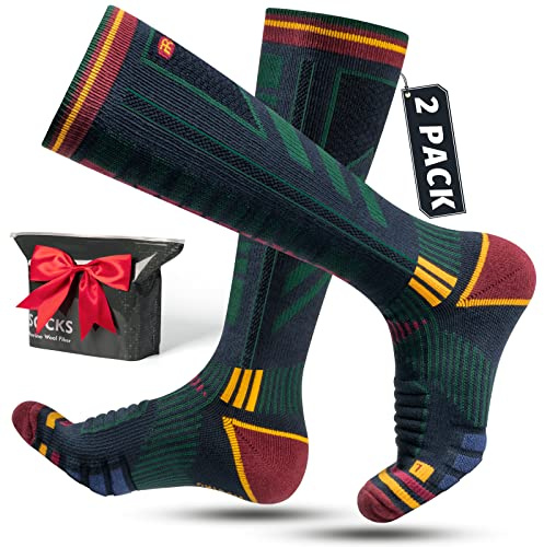 Rahhint Merino Wool Ski Socks for Men,Winter Warm Compression Snowboard Socks, Knee High Thick Thermal Socks for Cold Weather，Breathable Quick Dry,Size 3-15
