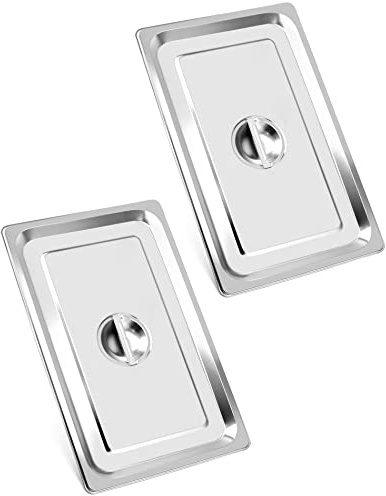 QWORK Full Size Stainless Steel Steam Table Pan Cover with Handle - Set of 2, Durable Lid for Steam Pans