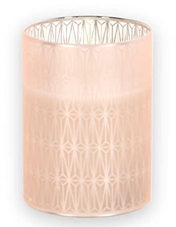 MIK funshopping LED-Kerze aus Wachs im Glasbehälter, flammenlos, realistisch flackernd, batteriebetrieben. (Höhe 10 x Ø 7,5 cm, beige-geometrisch)