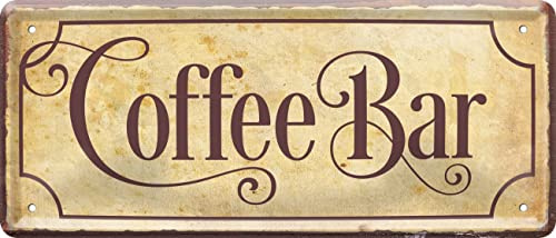 WOGEKA ART Cartel de chapa retro – Coffee bar – Divertido mensaje como idea de regalo para el bebedor de café para cumpleaños, Navidad, cartel decorativo para cafetería, bistró, 28 x 12 cm, cartel de