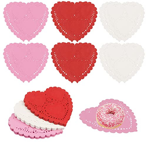 200 Pièces Valentine Amour Pigeon Coeur en Papier Doilies Whith Lace pour Valentine Artisanat Mariage Anniversaire Gâteau Dessert Vaisselle Décoration Alimentaire (Couleurs Assorties)