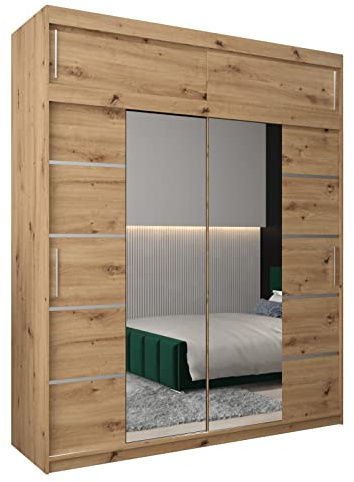 MEBLE KRYSPOL Verona 4 200 Schlafzimmerschrank Schiebetüren Schrank mit Spiegel Kleiderschrank mit Spiegel Schiebetürenschrank Kleiderschrank Schiebetüren – 200x240x62cm - Artisan mit Verlängerung