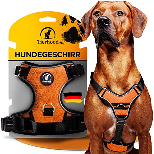 Tierhood Hundegeschirr - Reflektierend, Anti-Zug, Gepolstert für Kleine bis Große Hunde - Orange