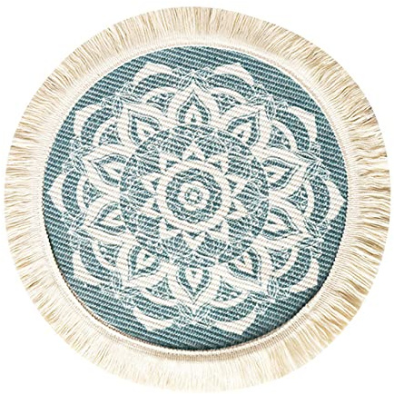 4er Set Rund gewebte Tischsets mit Quaste Waschbar, Boho Baumwolle Platzsets Untersetzer Hitzebeständig und rutschfest, Ideal für Küche, Party, Hochzeit usw (#1,36cm)