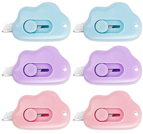 Ouligay 6 Stück Mini Cuttermesser Klein Cloud Utility Messer Wolkenform Tragbar Kartonöffner Box Cutter für Pappe,Papier,Schachtel,Paket,Papierschnitt