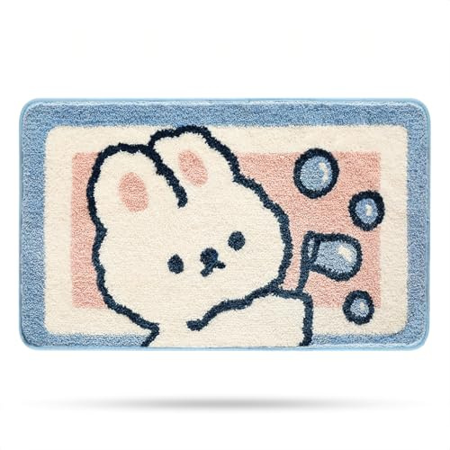 Molesun Niedliche Hase Badematte 40x60cm, Weich, Saugfähig, Waschbar | Niedlicher Rutschfester Badvorleger, 100% Mikrofaser-Badematten, für Badezimmer Dusche Schlafzimmer Küche, Maschinenwaschbar