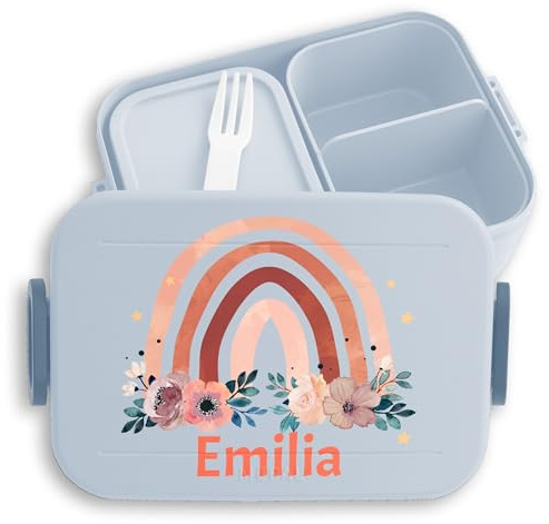 Kinder Bento Box Midi Lunchbox für Mepal Bentobox - Brotdose Regenbogen Vesperbox Rainbow Jausenbox I - 900 ml - Hellblau - brotbüchse mädchen schule personalisierte vesperdose personalised