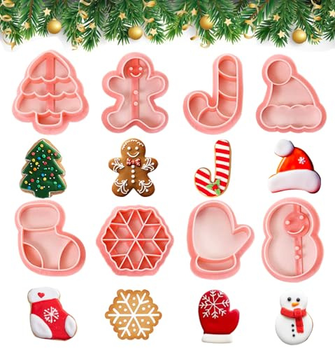 Jul kakskärare kakform, 8 stycken jul kakskärare set, snöflingor, julgranar, snögubbe, hattar, strumpor kakor utstickare kaka skärare för barn fest