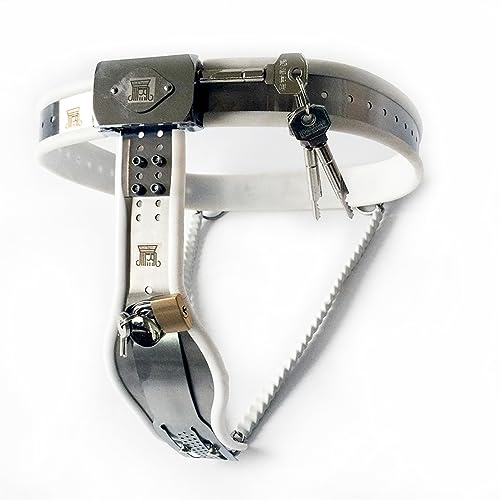 Frau Keuschheitsgürtel mit Taille und Vagina Schloss Edelstahl Chastity Belt Damen Metall Sexy Höschen Chastity Device Bondage Keuschheitskäfig BDSM Sexspielzeug für Paare Extrem,Weiß,60/70cm